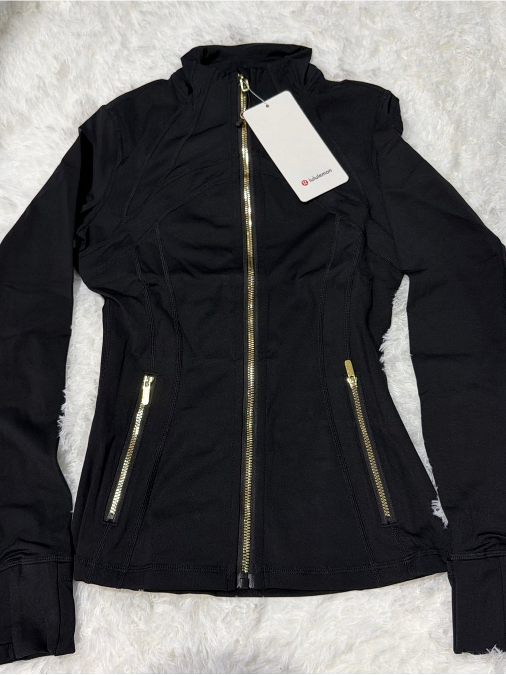 lululemon athletica Black Bomber Jacket with Gold Hardware